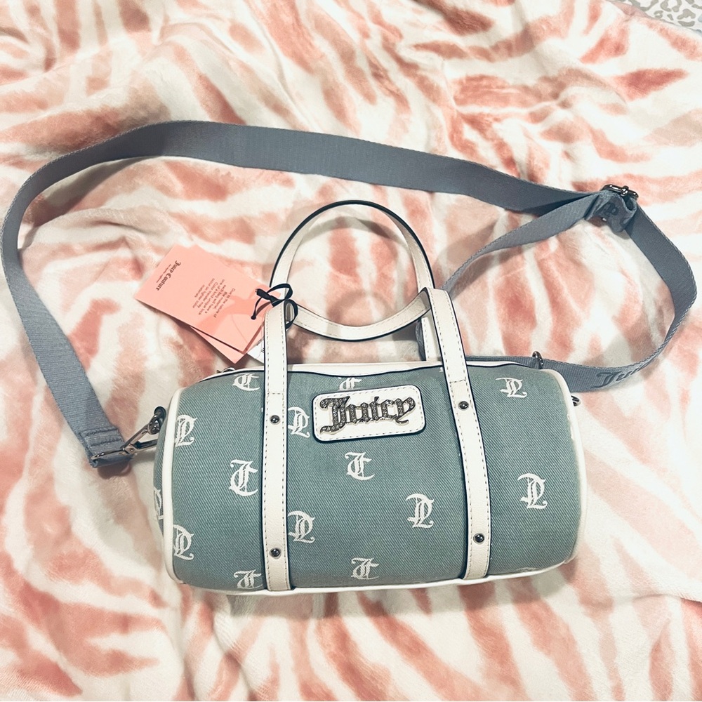 New Blue Juicy Couture Purse Mini Barrel Bag Handbag Crossbody Denim MSRP $79